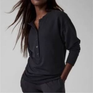 Athleta Balance Henley Sweatshirt Black Size Large